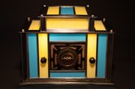 Radio-Glo Stained Glass + Chrome Radio in Blue with Yellow - Exceptional